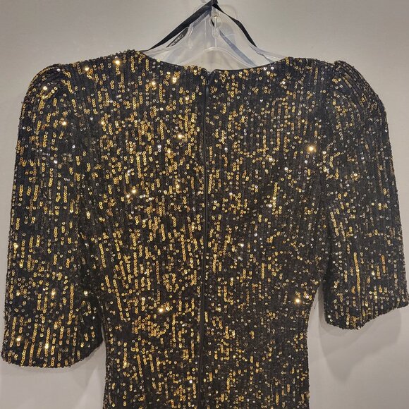 Calvin Klein Wrap Midi Dress Gold Sequense Formal Evening Dress - Picture 4 of 7